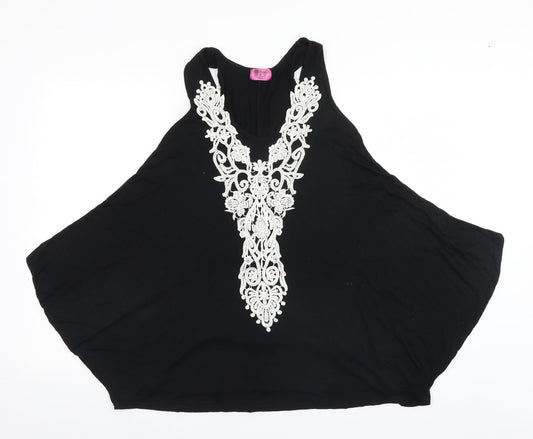 Womens UK Size 8 Ribbon Black Basic Blouse