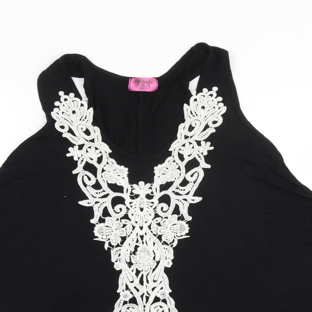 Womens UK Size 8 Ribbon Black Basic Blouse