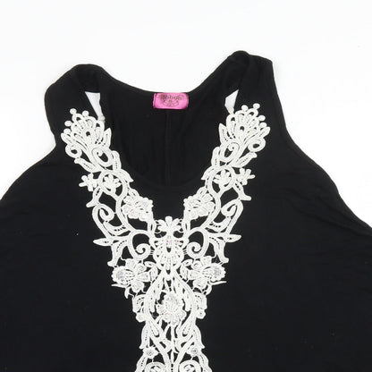 Womens UK Size 8 Ribbon Black Basic Blouse