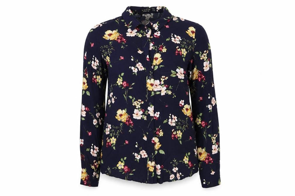 Womens UK Size S Bershka Blue Basic Button-Up