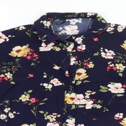 Womens UK Size S Bershka Blue Basic Button-Up