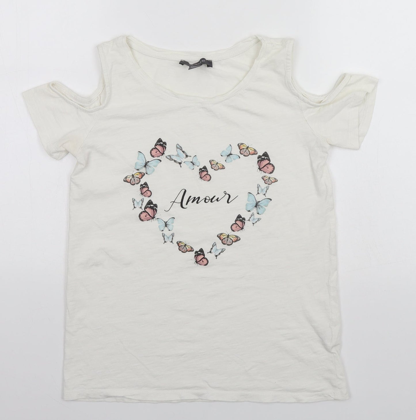 Primark Womens White  Cotton Basic T-Shirt Size 6 Round Neck