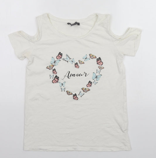 Primark Womens White  Cotton Basic T-Shirt Size 6 Round Neck