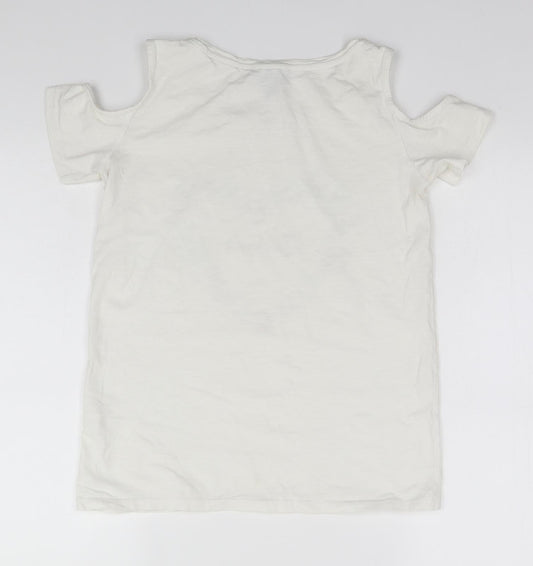 Primark Womens White  Cotton Basic T-Shirt Size 6 Round Neck