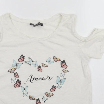 Primark Womens White  Cotton Basic T-Shirt Size 6 Round Neck