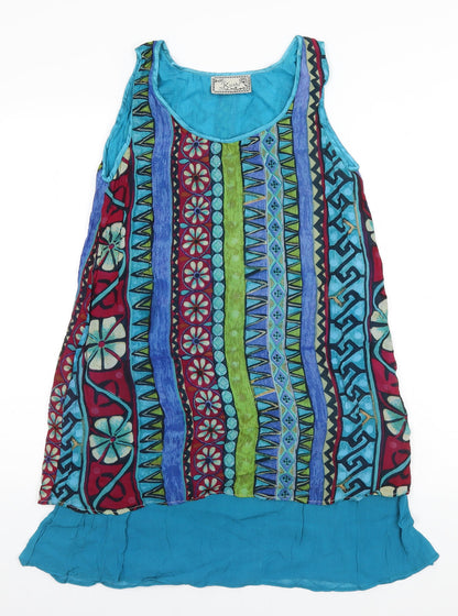 Kushi Womens Blue Floral Viscose A-Line    Round Neck