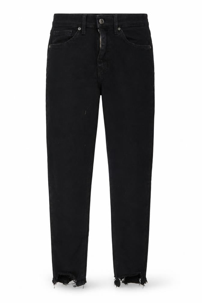 Front view of Topshop women’s black cotton straight jeans, size UK 28, in, 24-inch leg regular