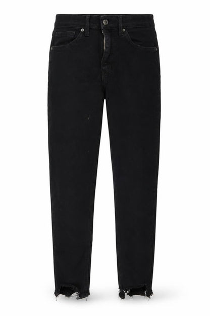 Front view of Topshop women’s black cotton straight jeans, size UK 28, in, 24-inch leg regular
