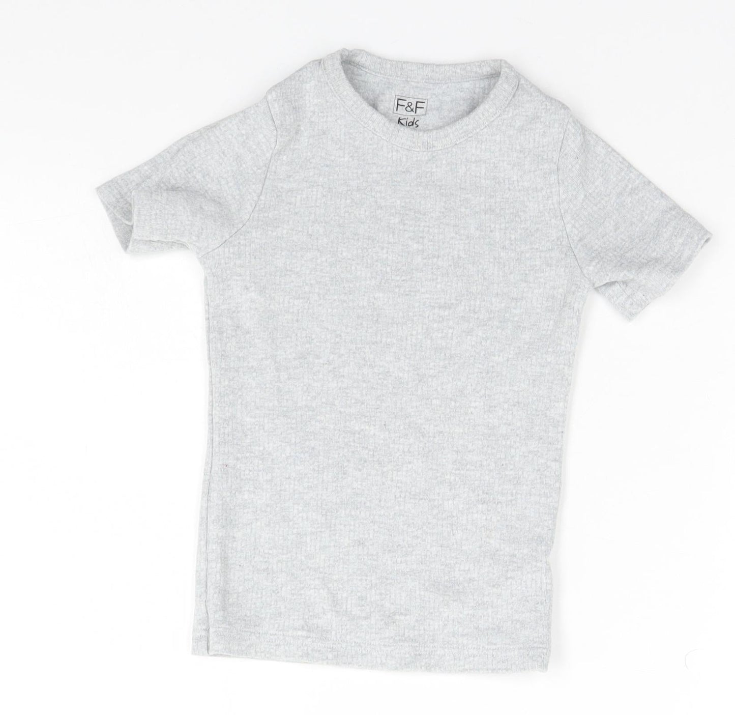 F&F Boys Grey  Cotton Basic T-Shirt Size 7 Years Round Neck