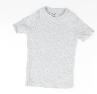 F&F Boys Grey  Cotton Basic T-Shirt Size 7 Years Round Neck