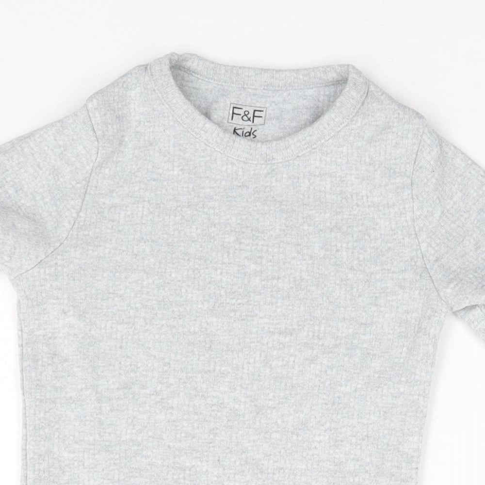 F&F Boys Grey  Cotton Basic T-Shirt Size 7 Years Round Neck
