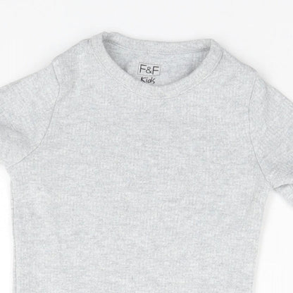 F&F Boys Grey  Cotton Basic T-Shirt Size 7 Years Round Neck