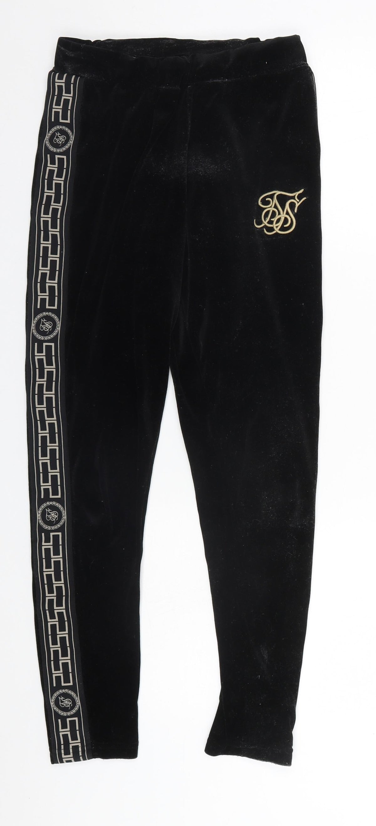 Additional front view of Preworn women’s black solid lounge pants, size UK 10