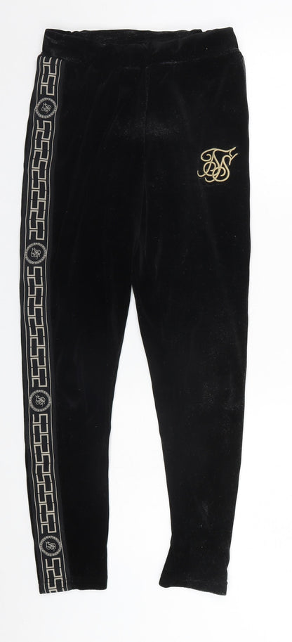 Additional front view of Preworn women’s black solid lounge pants, size UK 10