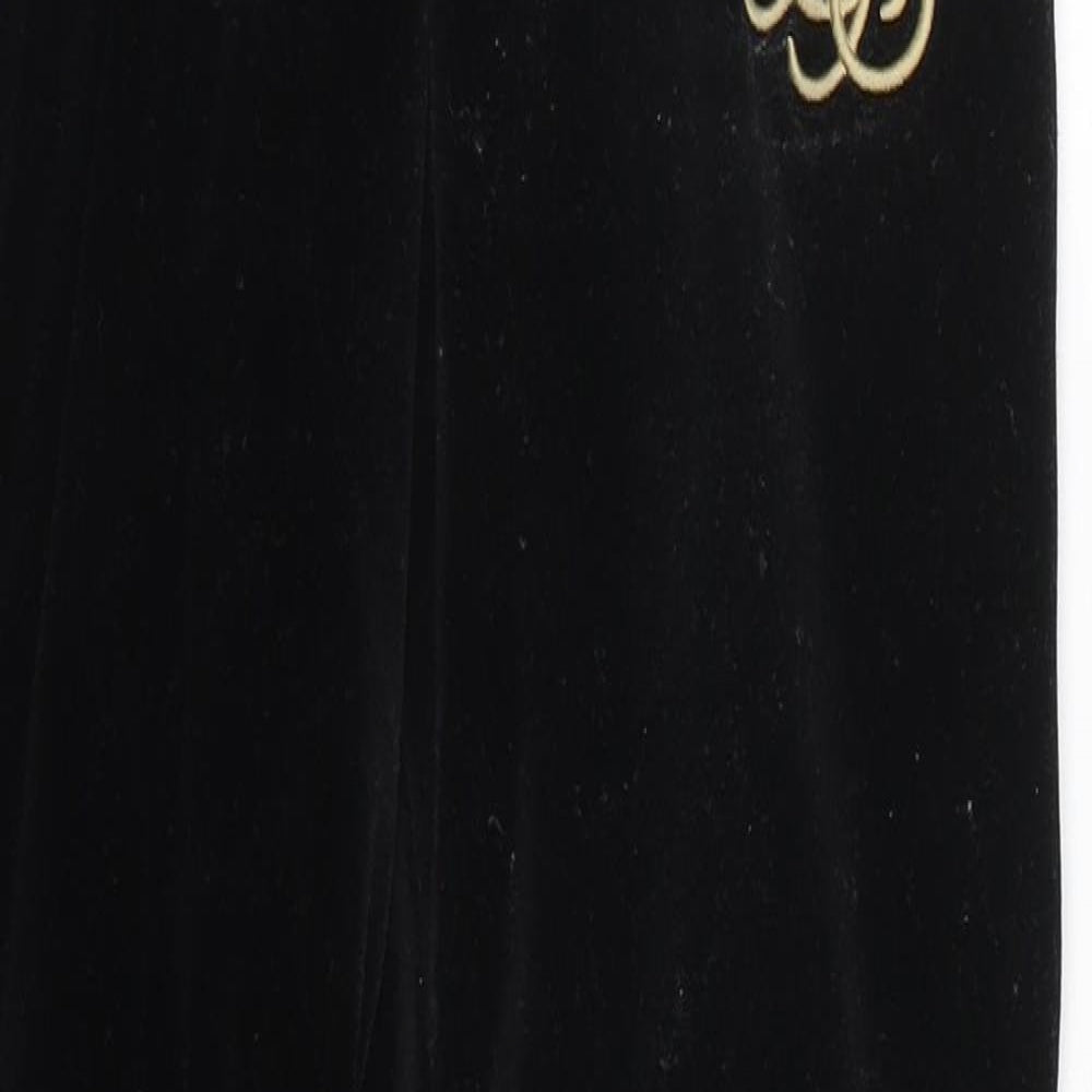 Close-up detail of Preworn women’s black solid lounge pants, size UK 10