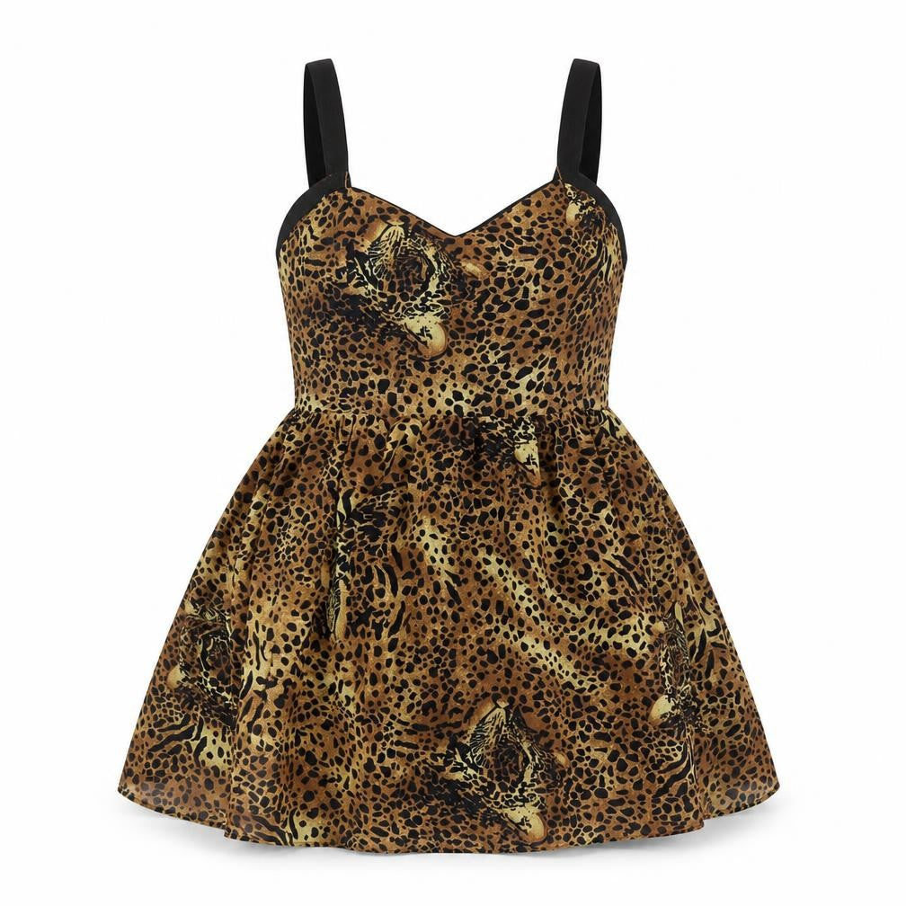 Front view of Oh My Love women’s brown animal print polyester a-line, size M, halter