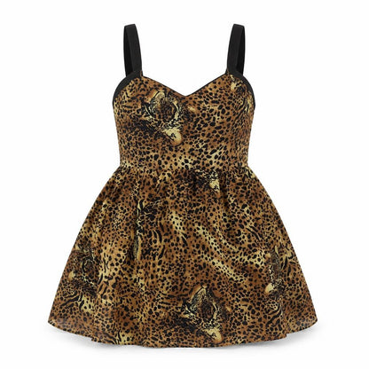 Front view of Oh My Love women’s brown animal print polyester a-line, size M, halter