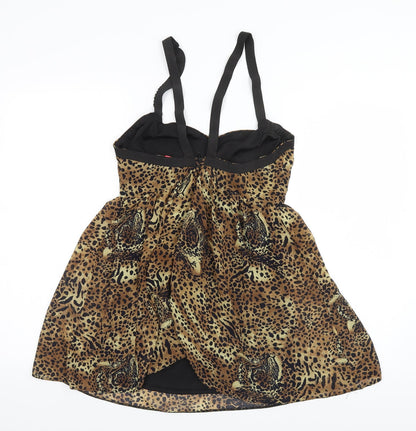 Oh My Love Womens Brown Animal Print Polyester A-Line  Size M  Halter