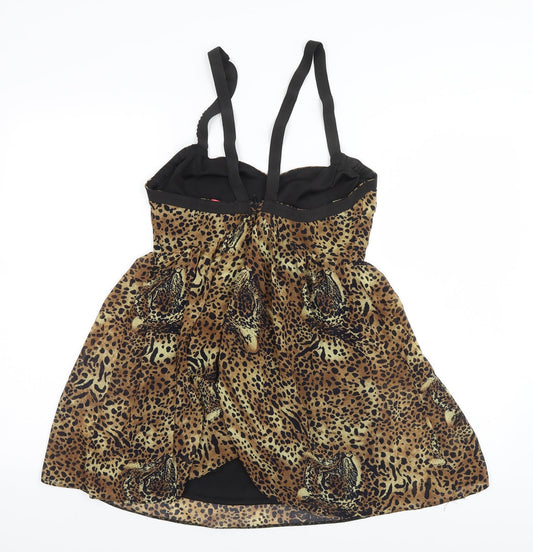 Oh My Love Womens Brown Animal Print Polyester A-Line  Size M  Halter