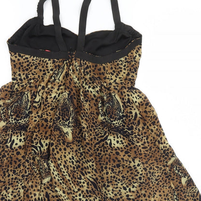 Oh My Love Womens Brown Animal Print Polyester A-Line  Size M  Halter