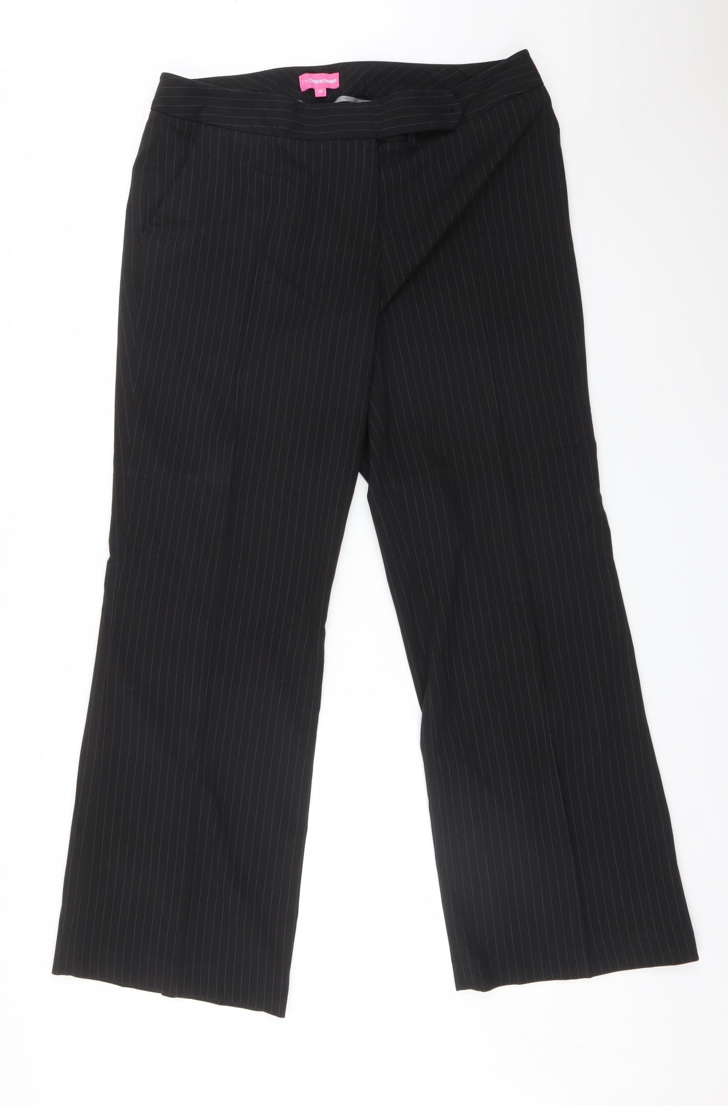 THE DEPARTMENT Womens Black Striped Polyester Dress Pants Trousers Size 18 L31 in Regular