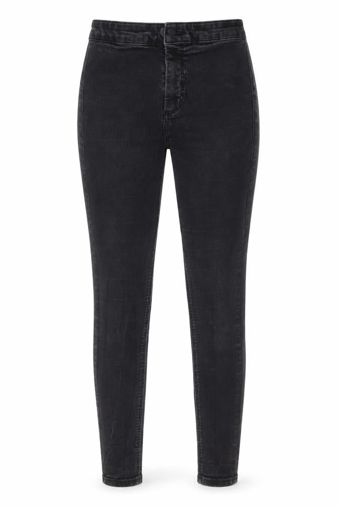 Front view of Topshop women’s black cotton skinny jeans, size UK 28, 32-inch leg regular