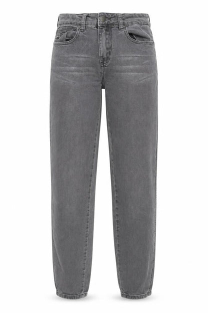 Front view of New Look women’s grey cotton straight jeans, size UK 10, 30-inch leg regular