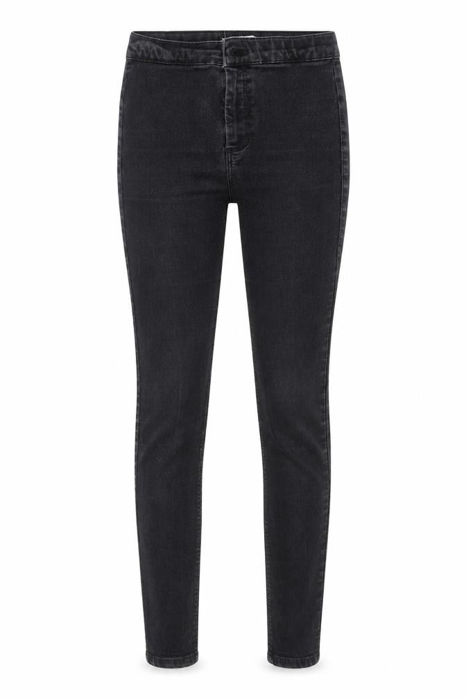 Front view of Topshop women’s black cotton skinny jeans, size UK 28, 30-inch leg regular