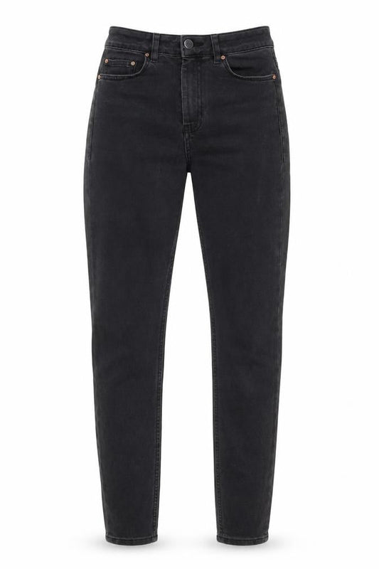Front view of ASOS women’s black cotton skinny jeans, size UK 25, 32-inch leg regular