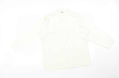 Additional front view of PROVENCALE women’s white striped acrylic pullover sweatshirt, size UK 16