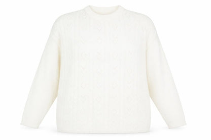 Front view of PROVENCALE women’s white striped acrylic pullover sweatshirt, size UK 16