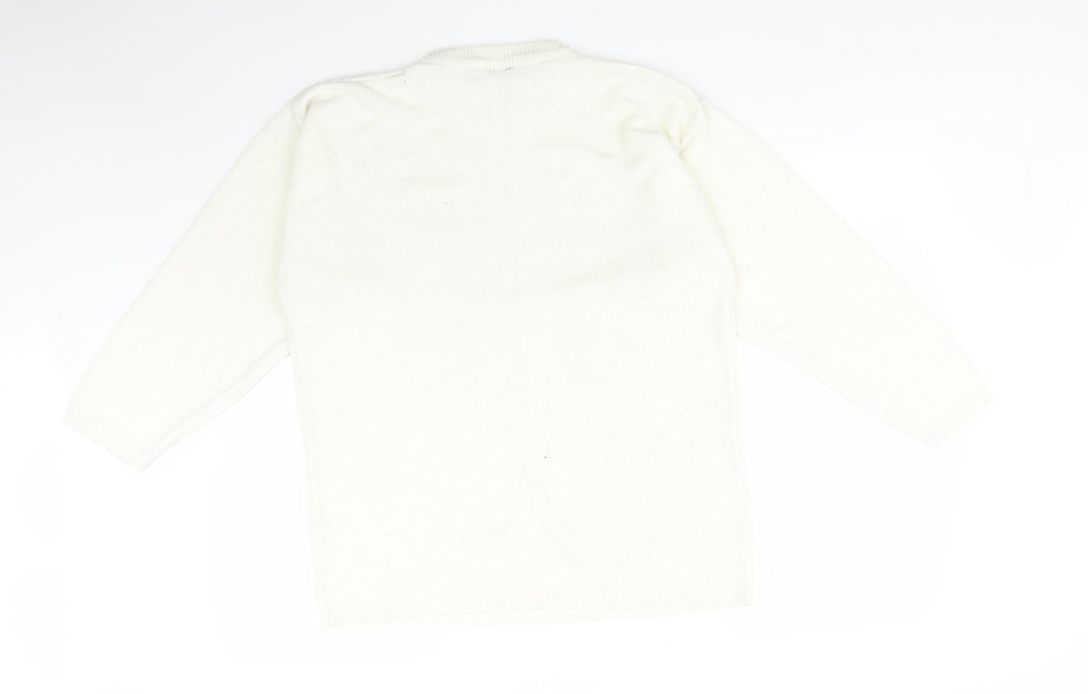 Back view of PROVENCALE women’s white striped acrylic pullover sweatshirt, size UK 16