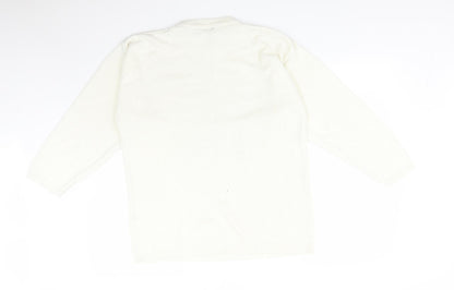 Back view of PROVENCALE women’s white striped acrylic pullover sweatshirt, size UK 16