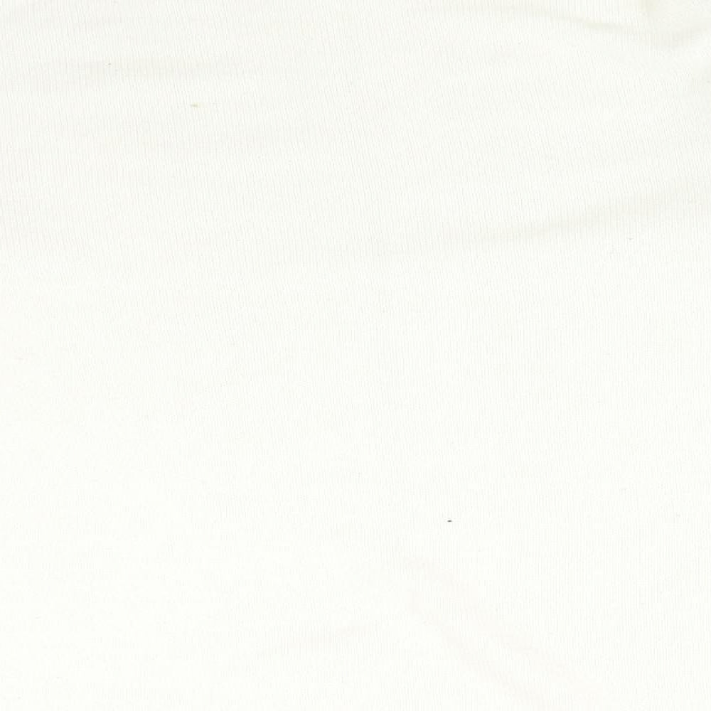Brand and care label for PROVENCALE women’s white striped acrylic pullover sweatshirt, size UK 16