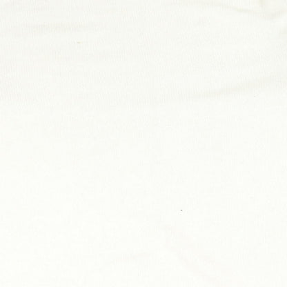 Brand and care label for PROVENCALE women’s white striped acrylic pullover sweatshirt, size UK 16