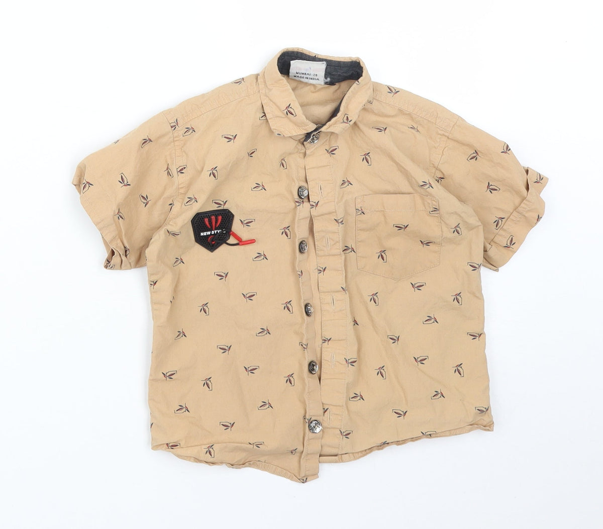 Additional front view of TITANIC boys’ beige floral basic button-up, size 4, years collared