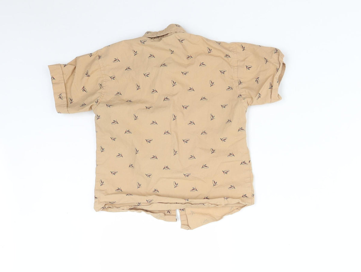 Back view of TITANIC boys’ beige floral basic button-up, size 4, years collared