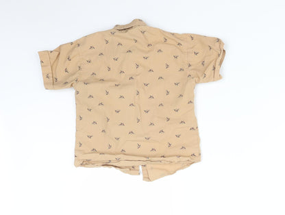 Back view of TITANIC boys’ beige floral basic button-up, size 4, years collared