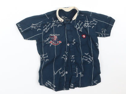 MAGNOX Boys Blue Striped Cotton Basic Button-Up Size 4 Years Collared  - TEXT/SCRIPT