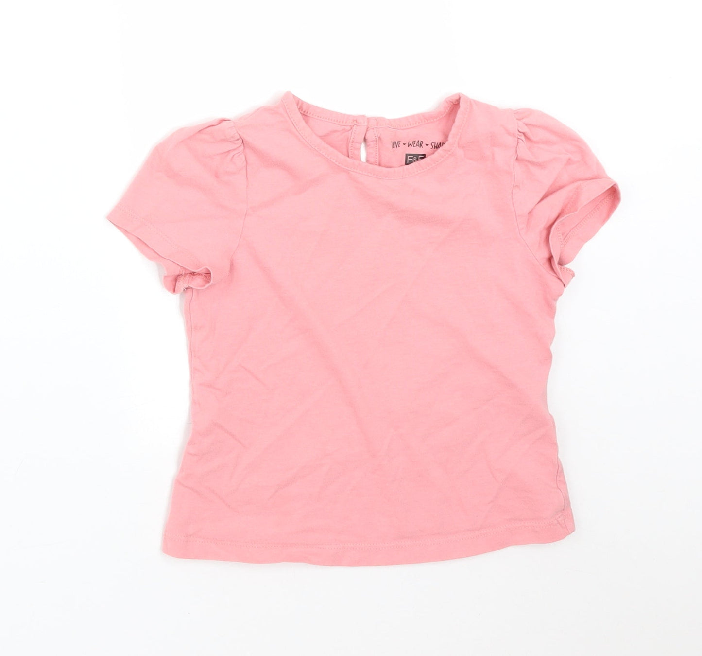 F&F Girls Pink  Cotton Basic T-Shirt Size 4-5 Years Round Neck