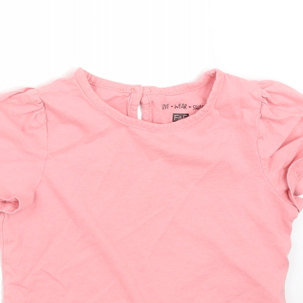 F&F Girls Pink  Cotton Basic T-Shirt Size 4-5 Years Round Neck
