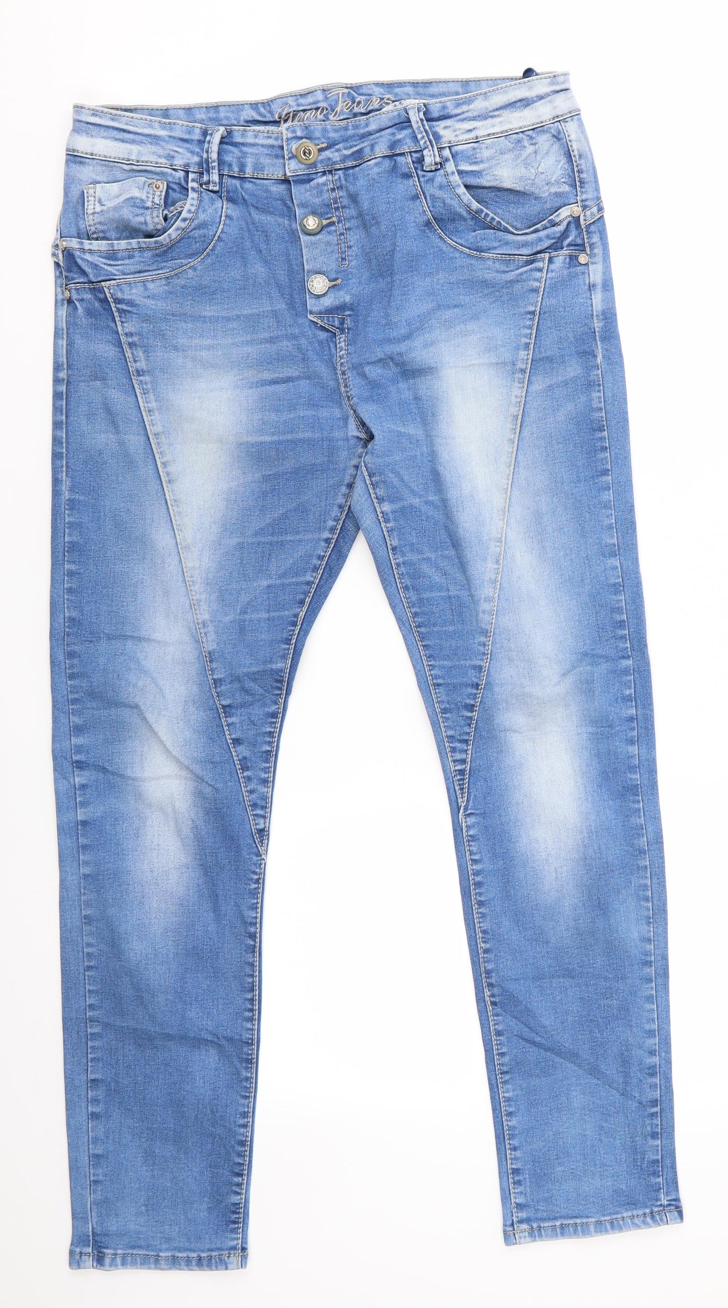 Iteno Jeans Womens Blue  Cotton Straight Jeans Size 4 L27.5 in Regular  - Diagonal Seam Detail Individual style buttons