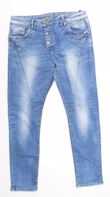 Iteno Jeans Womens Blue  Cotton Straight Jeans Size 4 L27.5 in Regular  - Diagonal Seam Detail Individual style buttons