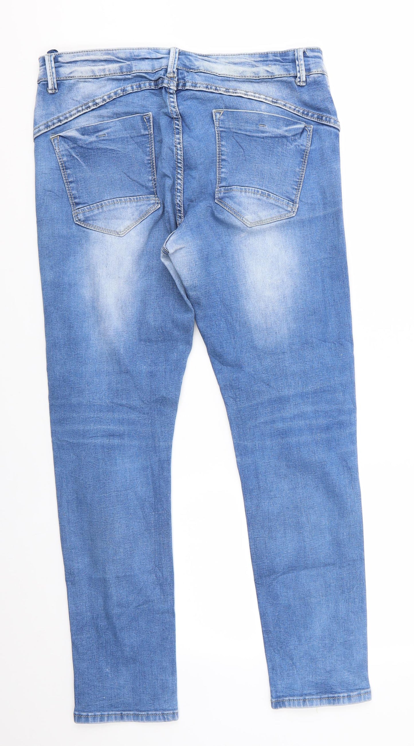 Iteno Jeans Womens Blue  Cotton Straight Jeans Size 4 L27.5 in Regular  - Diagonal Seam Detail Individual style buttons