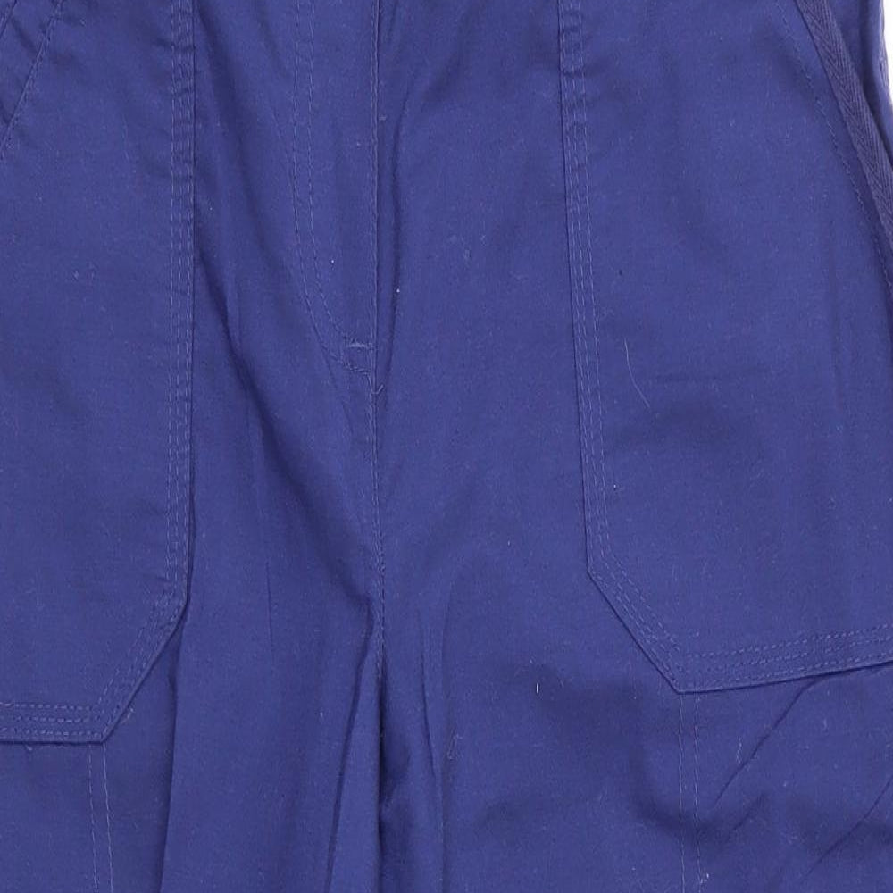 Authentic Womens Blue  Cotton Cropped Trousers Size 8 L20.5 in Regular  - Back Elastication Adjustable Length Leg