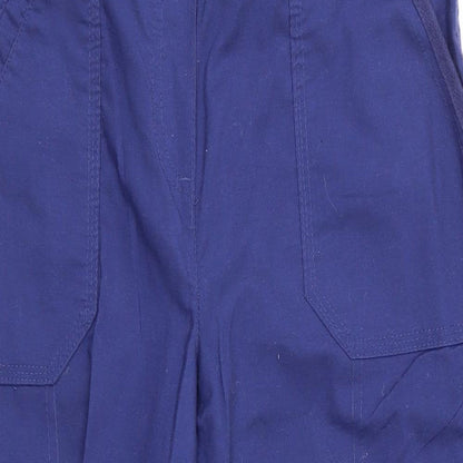 Authentic Womens Blue  Cotton Cropped Trousers Size 8 L20.5 in Regular  - Back Elastication Adjustable Length Leg