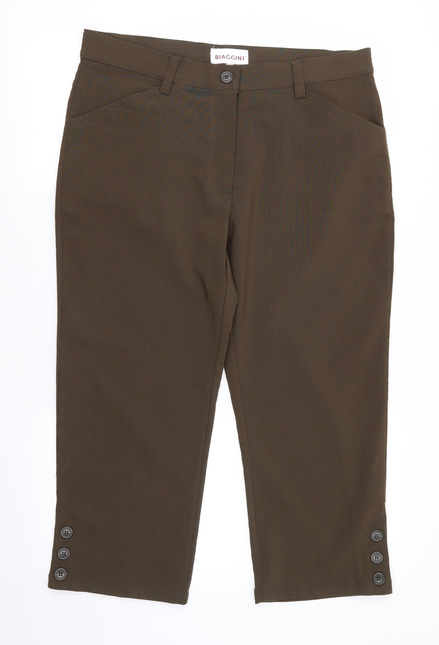Biaggini Womens Green  Polyester Cropped Trousers Size 16 L22 in Regular  - Dark Olive Green