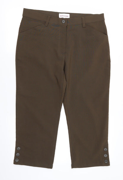 Biaggini Womens Green  Polyester Cropped Trousers Size 16 L22 in Regular  - Dark Olive Green