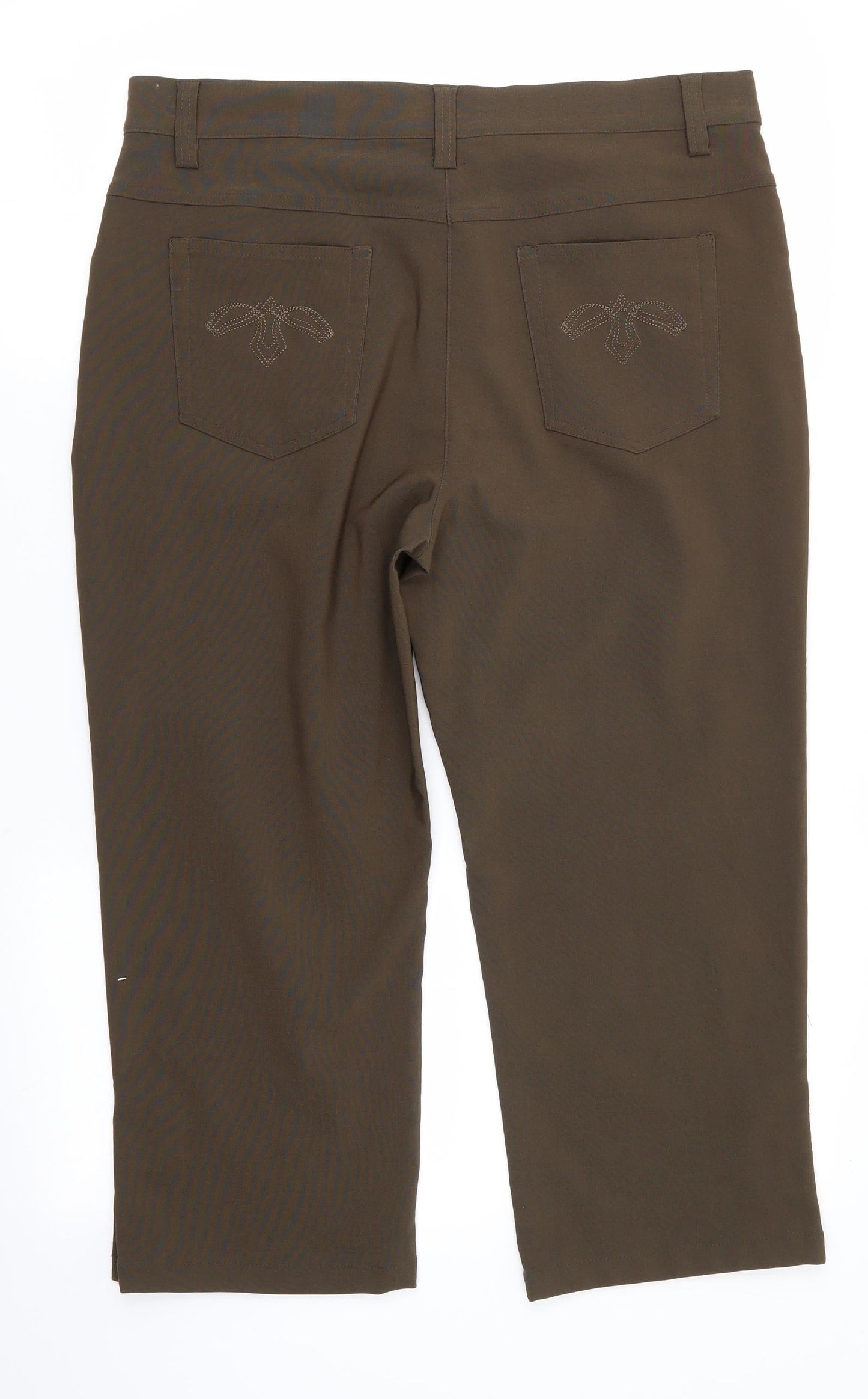 Biaggini Womens Green  Polyester Cropped Trousers Size 16 L22 in Regular  - Dark Olive Green