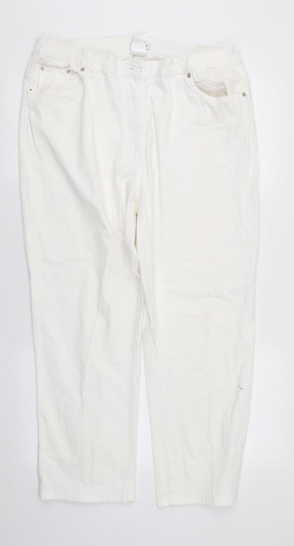 Damart Womens White  Cotton Straight Jeans Size 20 L26 in Regular  - Side Elastication Soft texture